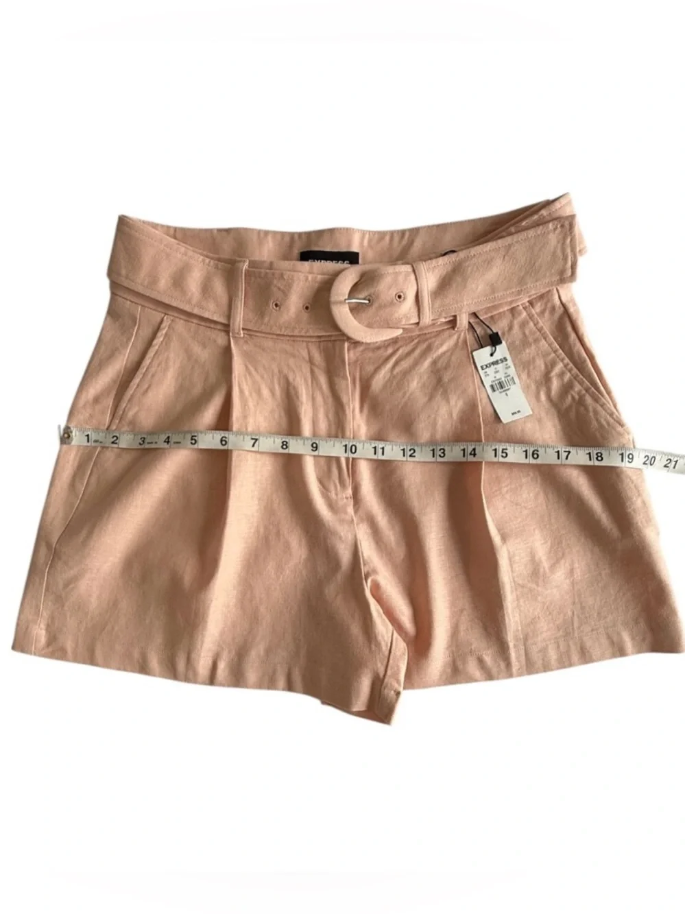 Express Blush Pink Linen Blend Shorts 6 NWT High Rise Resort Vacation Wear Chic - Picture 8 of 14
